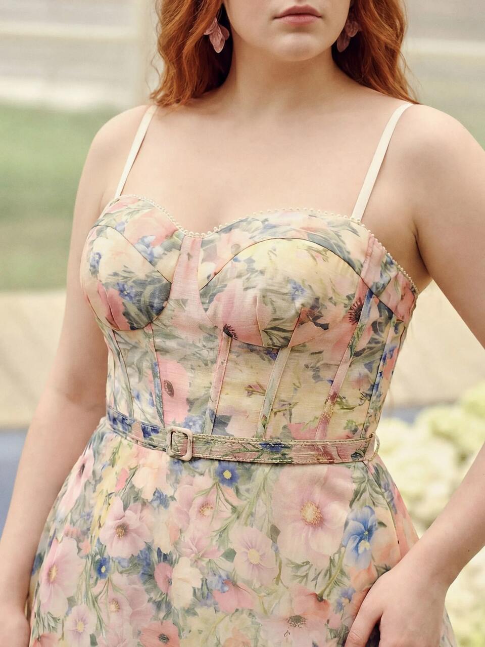 MOTF PLUS SIZE WOMEN'S ELEGANT PREMIUM FLORAL PRINT BELTED COCKTAIL SLIP DRESS