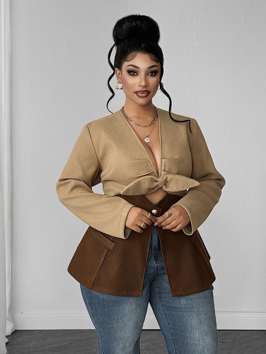Maweii Blus Wanita Ukuran Besar Elegan dengan Desain Vintage, Potongan Pas Badan, Terbuat dari Campuran Wol, Cocok untuk Pesta, Santai, Perjalanan, dan Belanja. - MultiWarna - View 1