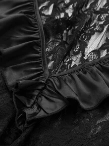 Maweii Plus Size New Lace Sexy Fitted Ruffle Trim Romper Shorts Fall - Black - View 7