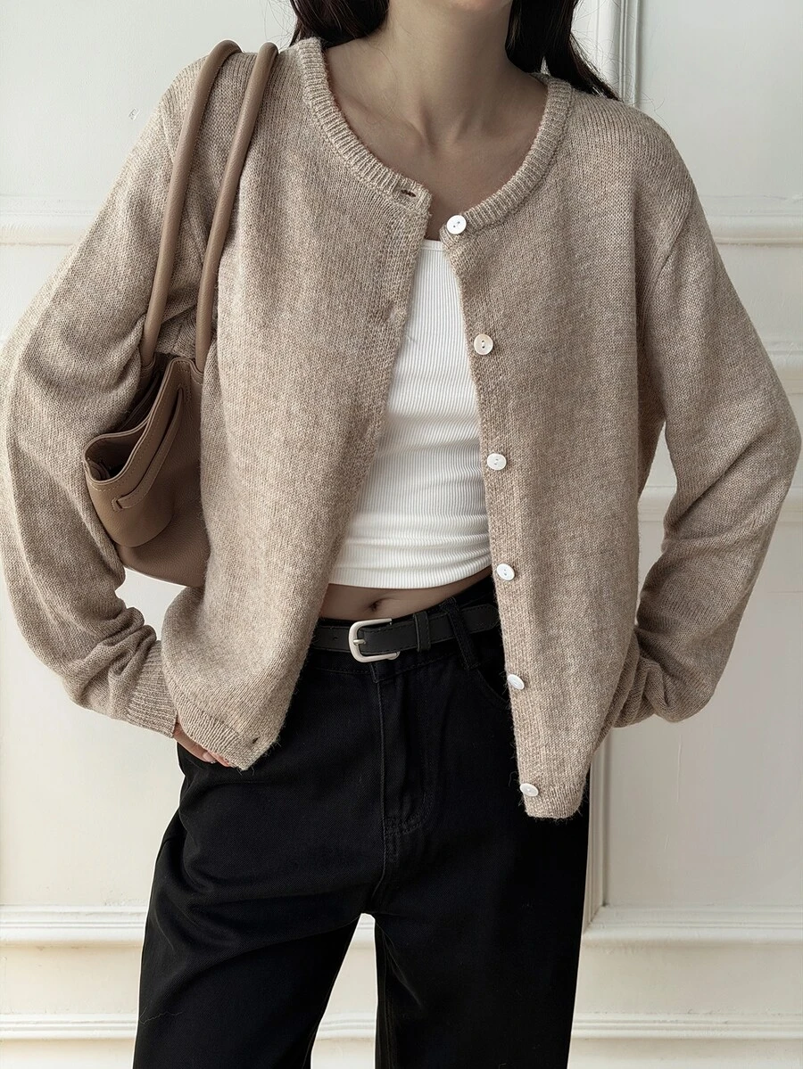 DAZY Women's Comfortable Single-Breasted Long Sleeve Knit Cardigan Fall - Apricot - View 1