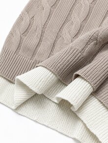 Feyla Plus Size Women's Knight Graphic 2 In 1 Patchwork Long Sleeve Top And Pants Knit Set - Khaki - View 7