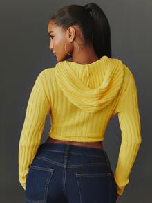 NYA SZN Hoodie Rajut Bergaris Lengan Panjang, Sweater Pendek, Kasual Sehari-hari, Cocok untuk Jalan-jalan, Sederhana, Elegan, Acara Khusus, Sekolah, Imut, Modis, Seksi, Kuning, Musim Gugur, Musim Dingin - Kuning - View 2