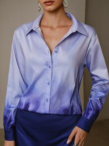 ZEYLAH Women's Gradient Color Long Sleeve Top And Skirt Casual 2 Pieces Set - Purple - View 2