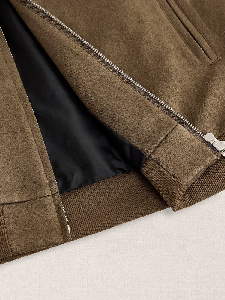 Suiteron Jaket Pria Lengan Panjang Kancing Tunggal Kasual Longgar Bahan Suede Wol Cokelat Jaket Pilot Pria Jaket Bomber Mocha Pria - Coklat - View 10
