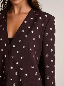 SHEIN BAE Blazer Wanita Berhiaskan Stud, Modis, Serbaguna untuk Perjalanan dan Berkomuter. - Coklat - View 8