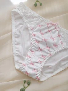 DelicateAllure White Bow Print Lace Patchwork Comfortable Pure Women's Triangle Panties - White - View 3