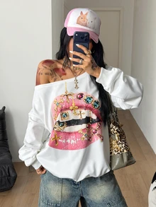 Coolane 女款秋冬街頭風外穿水洗做舊金屬孔眼復古寬鬆哥德 Y2K 風格 - 白色 - 查看 3