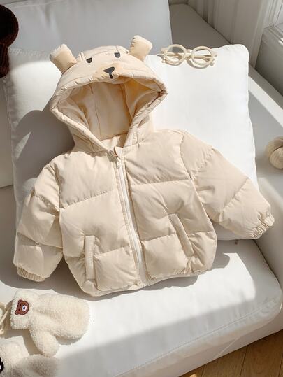 SHEIN Chaqueta con capucha de manga larga y botones con estampado de animales de dibujos animados para bebé niño