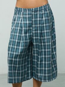 COUREZ 女款大廓型格紋牛仔短褲 夏季度假/街頭休閒/Y2K/休閒音樂節穿搭 - 彩色 - 查看 7