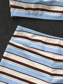 Livesso Bộ bikini 2 mảnh nữ mùa hè đi biển họa tiết sọc, áo bandeau và quần hipster - Nhiều màu - Xem 4