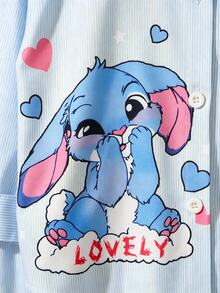 Souflis Children's Spring/Autumn Light Blue Striped Outfit, Minimalist & Exquisite, Fresh & Fashionable, Shirt With Black Horse Logo Decoration, Suitable For Daily Wear And Gatherings - Blue - View 6