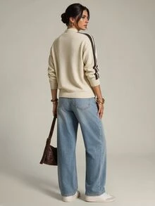SHEIN Tall New Chinese Style Frog Button Cardigan Jacket (Stand Collar Long Sleeve) - Apricot - View 6