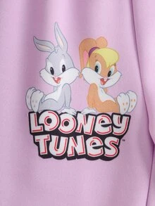 LOONEY TUNES X SHEIN Baby Girl Cartoon Print Sweatshirt & Sweatpants Set - Purple - View 6