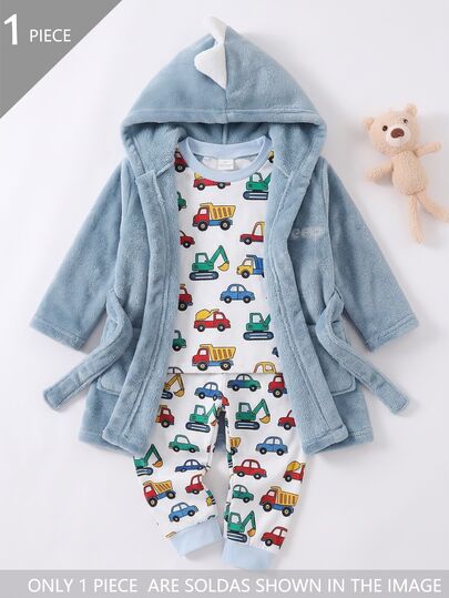 Baby Boy English Embroidered Comfortable Pocket Long Sleeve Hooded Robe Home Wear