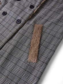 Editum Women's Winter Fashion Plaid Double-Breasted Overcoat - Grey - View 6