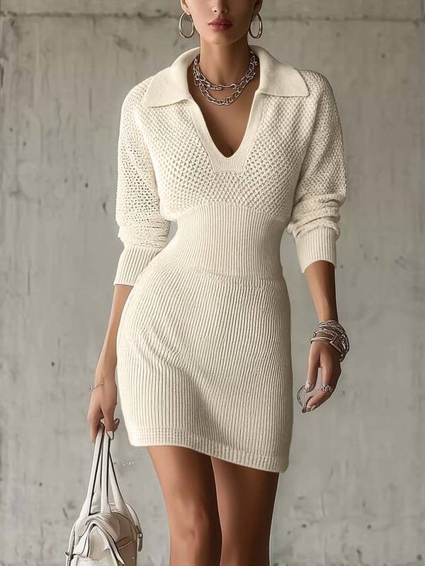 SHEIN Gaun Sweater Wanita Kasual Regular Fit Musim Gugur/Dingin Warna Polos Kerah Polo Bahu Jatuh Lengan Panjang Pinggang Tinggi Lembut, Gaun Musim Gugur/Dingin, Pakaian Elegan Wanita, Busana Wanita Elegan, Pakaian Kasual Modis Serbaguna, Gaun Sweater Wanita Warna Polos, Pakaian Kasual Sehari-hari yang Serbaguna dan Modis, Pakaian Profesional Guru Perkotaan