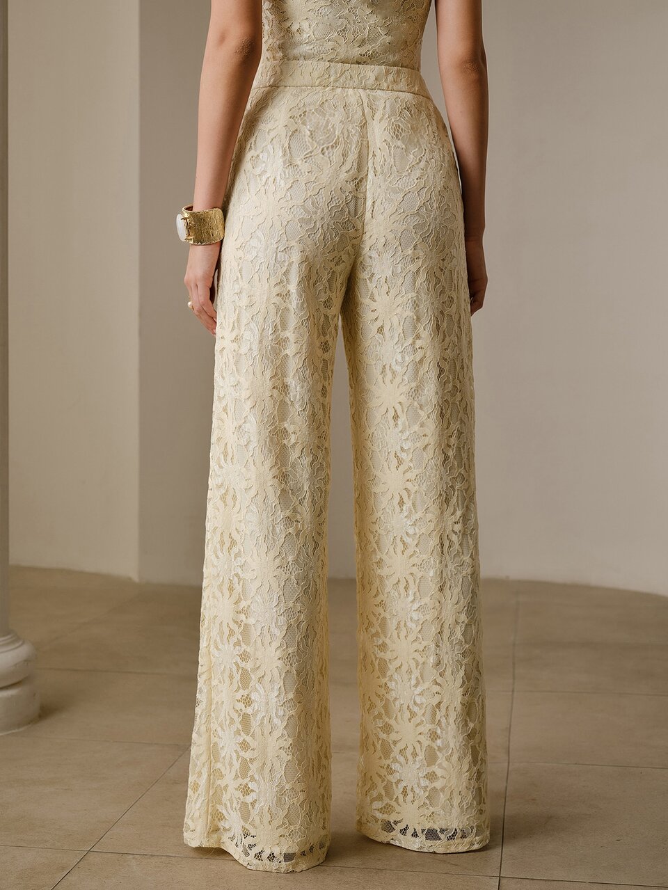 ZEYLAH SOLID COLOR LACE STRAIGHT LEG PANTS