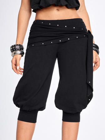 Grunge Punk Women's Studded Decor Casual Versatile Daily Wear Sweatpants