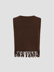 Sweetra Rompi Rajut Vintage Berenda Manik-Manik Maillard Brown - Coffee Brown - View 2