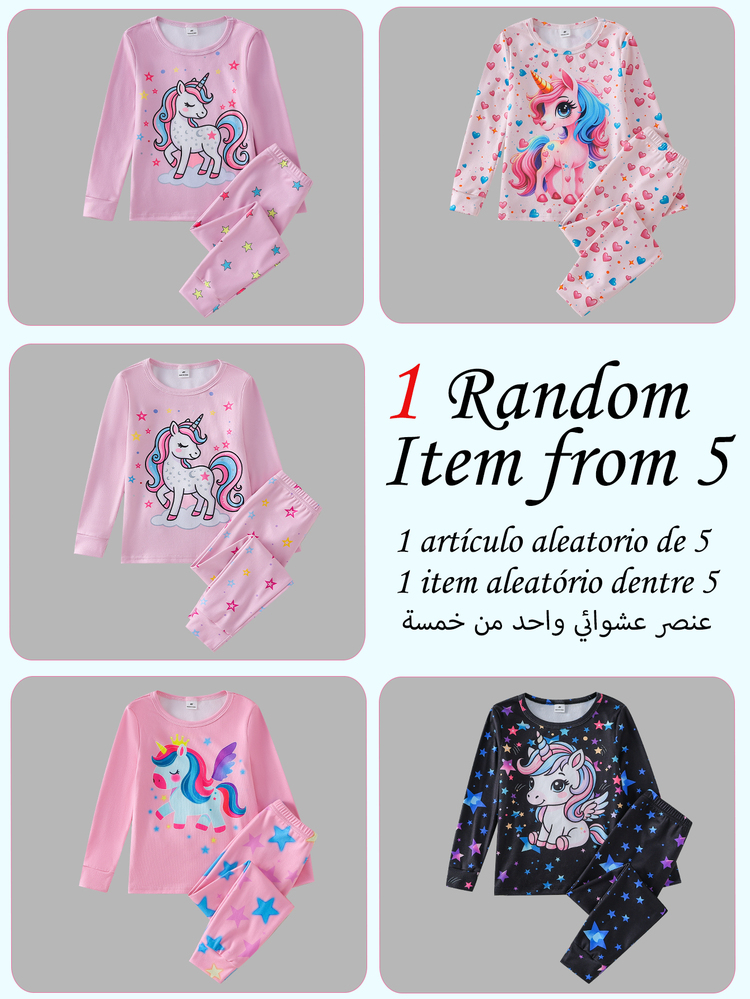 1 Set Girls Toddler Comfy Crew Neck Long Sleeve & Long Pants Pink And Black Luminous Unicorn Graphic Soft Knit Snug Fit Autumn/Winter Pajamas - Multicolor - View 6