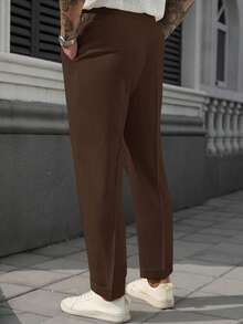Manfinity Homme Men's Solid Color Casual Daily Travel Suit Pants With Pockets - Coffee Brown - View 2