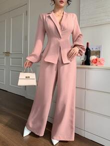 DAZY Women's Solid Color Long Sleeve Top And Pants Casual Daily 2 Pieces Set Fall - Pink - View 5