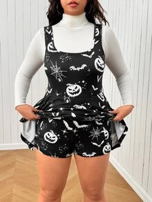SHEIN EZwear 大尺碼女款全印花休閒日常穿著連身褲 - 黑與白 - 查看 5