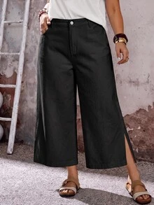 EMERY ROSE EMERY ROSE Quần jeans denim dáng rộng ống rộng, lửng, có túi, phong cách thường ngày thoải mái cho nữ size lớn - màu đen - Xem 5