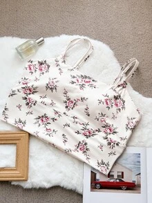 Dazy Plus Plus Size Women's Floral Print Casual Daily Sports Bra - Apricot - View 7