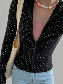 DAZY 青少年女孩秋季服飾 修身夾克修身上衣休閒秋季外套 - 黑色 - 查看 6