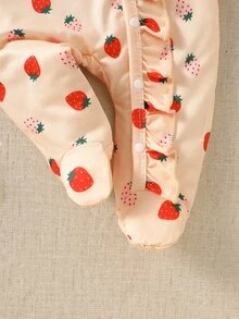 SHEIN 秋冬新生兒蝴蝶結印花可愛嬰兒連身衣 + 帽子 - 彩色 - 查看 5