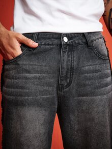 ROMWE MEN Street Life Men's Casual Washed Patchwork Flare Jeans - Grey - View 2