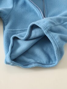 SHEIN 2件組嬰兒男孩女孩保暖內裡加厚圓領長袖半拉鍊套頭上衣＋彈性腰頭收口褲，刷毛兩件套，適合秋冬 - 藍色 - 查看 9