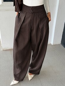 Pariaura Women's Fashion Pleated Striped Loose Fit Business Elegant Trousers - Multicolor - View 4