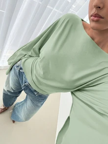 Siren Gaze Women's Solid Color Pleated Casual Versatile Daily T-Shirt - Mint Green - View 6