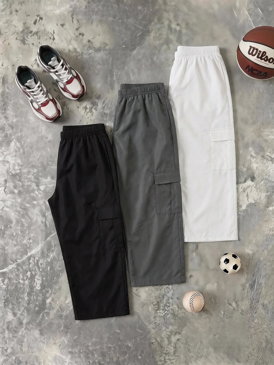 SHEIN Kids Tween Boy Casual Daily Comfortable Cargo Straight Leg Loose Pants, Black Cargo Pants, New Year, Six Seven Suitable For Outings, School, Spring, Summer, Fall, Winter - Multicolor - View 1