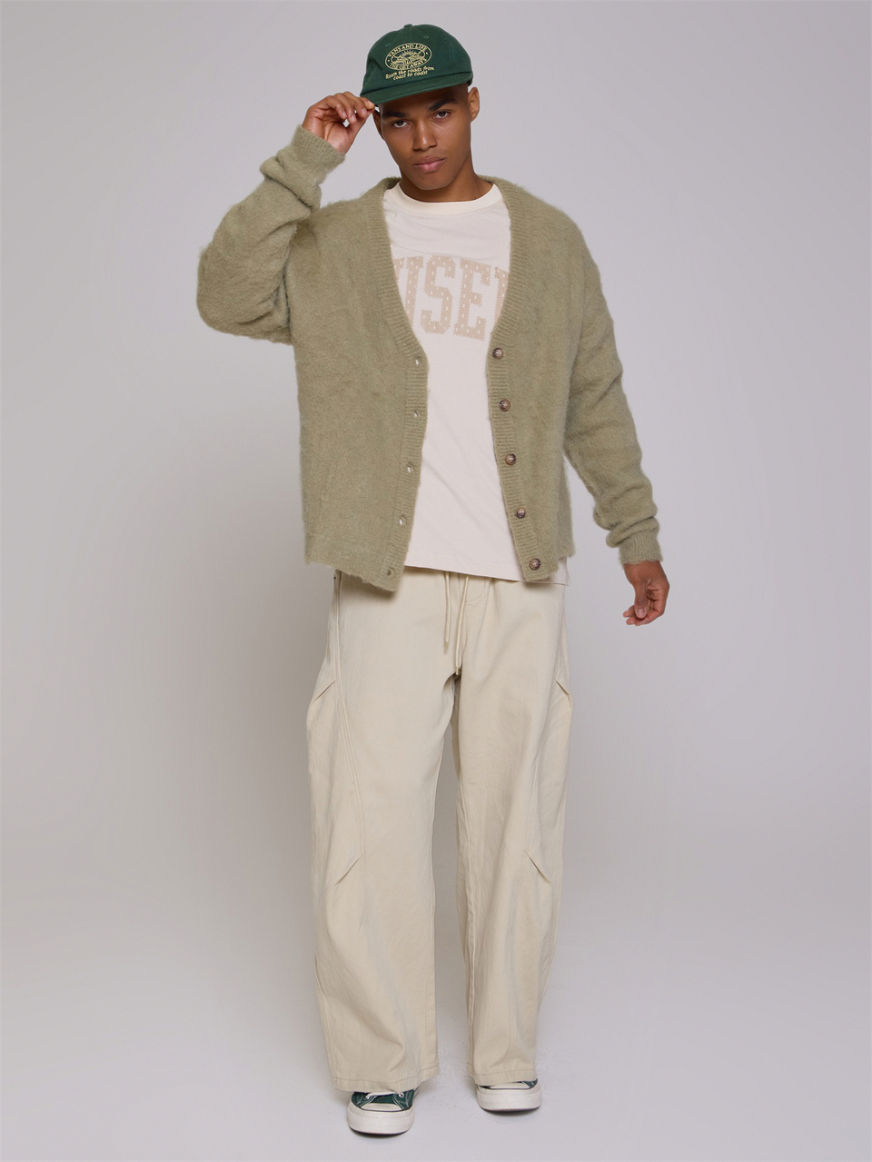 Oversized Mohair Vneck Cardigan Button Clousure Ribbed Cuff Sleeve And Hem Core Knit Essentials
