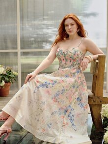 MOTF PLUS SIZE WOMEN'S ELEGANT PREMIUM FLORAL PRINT BELTED COCKTAIL SLIP DRESS - Multicolor - View 3