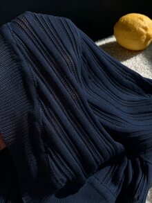 SHEIN EZwear 女款素色休閒百搭日常開襟衫 - 藏蓝色 - 查看 5