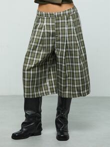 COUREZ 女款大廓型格紋牛仔短褲 夏季度假/街頭休閒/Y2K/休閒音樂節穿搭 - 彩色 - 查看 4