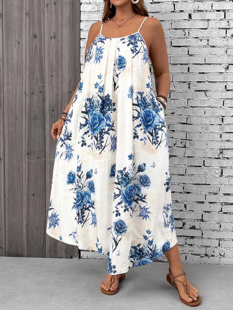 Travachic Plus Size Floral Print Cami Dress For Vacation - Multicolor - View 3