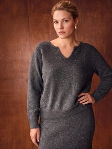 MOTF PREMIUM PLUS SIZE WOOL NOTCH NECK SWEATER - Dark Grey - View 3