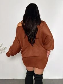 Firerie 大尺碼女款純色不對稱領休閒日常夏季洋裝 - 橘色 - 查看 2