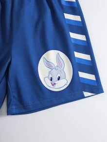 LOONEY TUNES X SHEIN Young Boy Cartoon Print Short Sleeve T-Shirt And Shorts Casual Daily Outfit - Apricot - View 6
