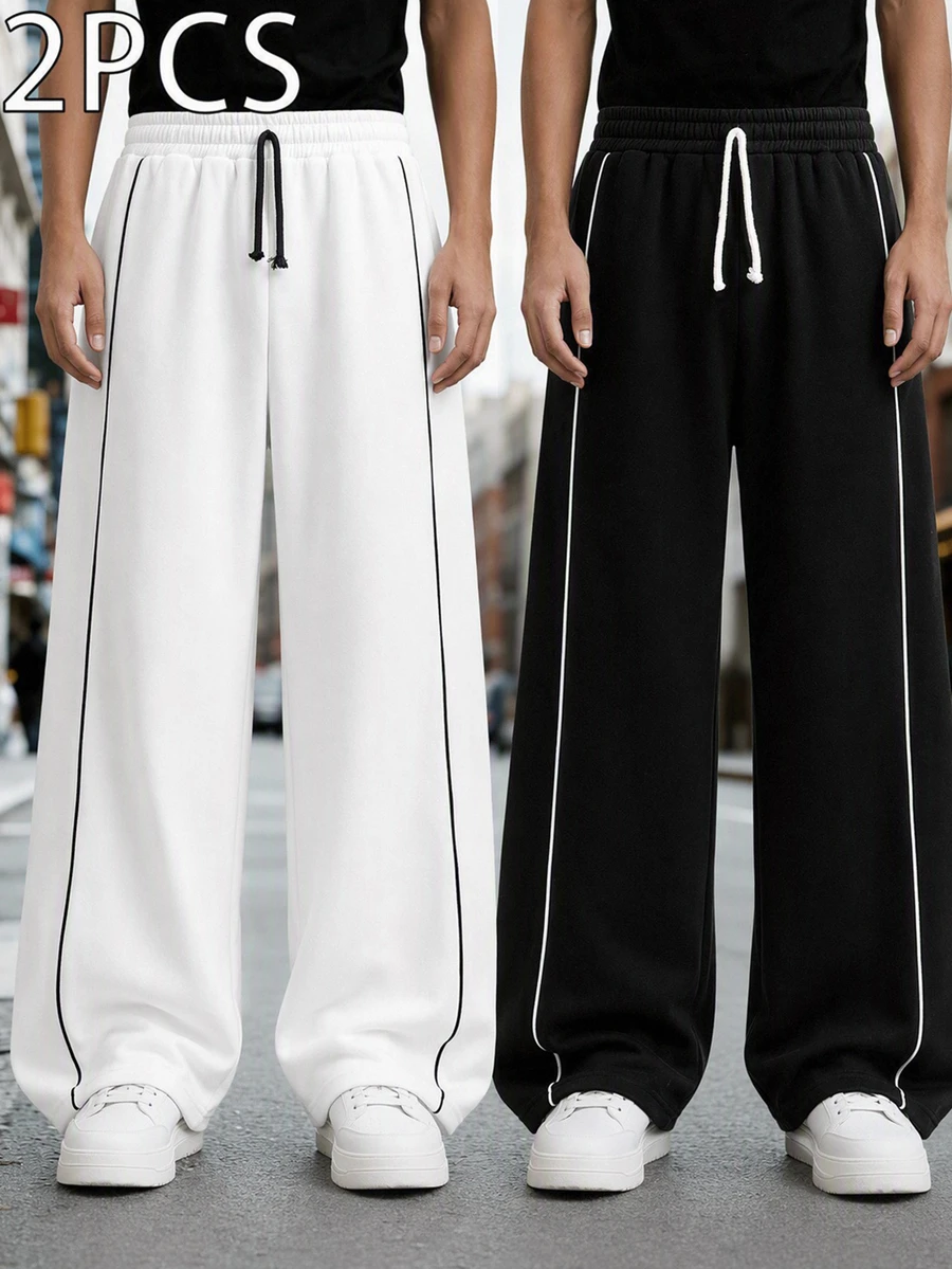 2PCS Teen Boys Sweatpants - Black and White - View 1
