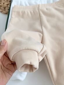 新生兒男嬰/女嬰秋冬款可愛百搭休閒純色鬆緊腰長褲 5件組 - 綠色 - 查看 4