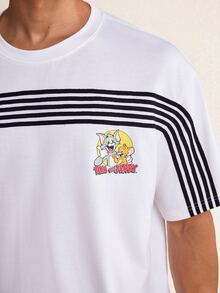 TOM & JERRY X SHEIN Men's Contrast Color Striped Cartoon Print Short Sleeve T-Shirt - White - View 6