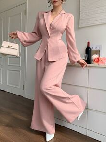 DAZY Women's Solid Color Long Sleeve Top And Pants Casual Daily 2 Pieces Set Fall - Pink - View 4