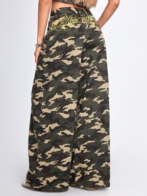 Grunge Punk Women's Camouflage Letter Print Casual Daily Wear Wide Leg Denim Jeans