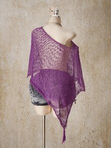 SHEIN ICON 女款大尺碼不對稱下擺流蘇設計寬鬆針織上衣 - 紫色 - 查看 2